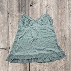 Vintage Victoria's Secret Women's Green Lace Trim Babydoll Silk Cami Top Large